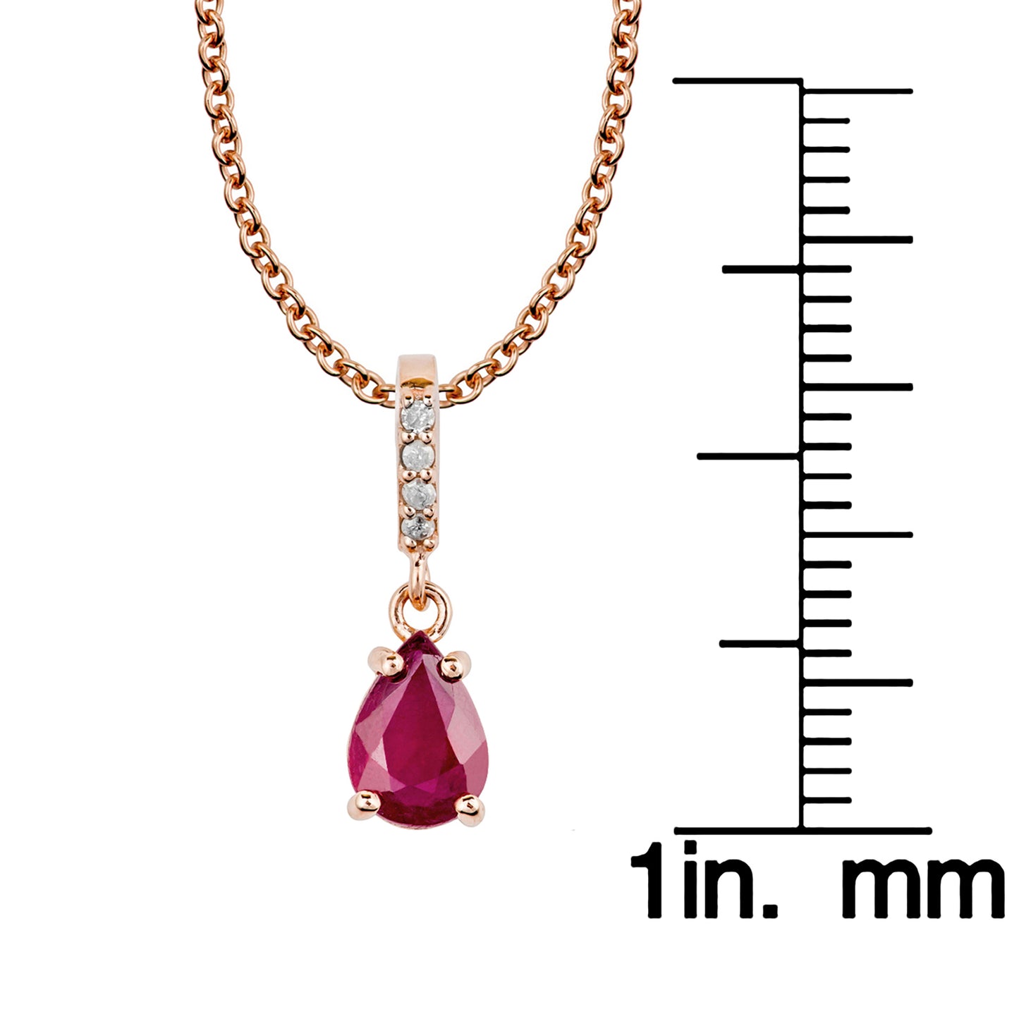 10k Rose Gold Genuine Pear Shape Ruby and Diamond Drop Pendant Necklace