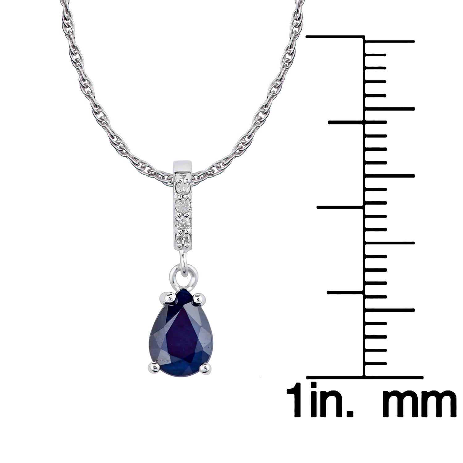 10k White Gold Genuine Pear Shape Sapphire and Diamond Drop Pendant Necklace