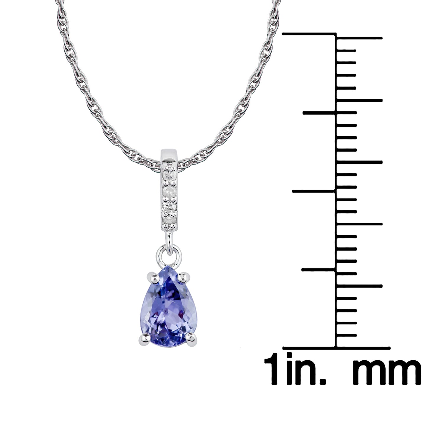 10k White Gold Genuine Pear Shape Tanzanite and Diamond Drop Pendant Necklace