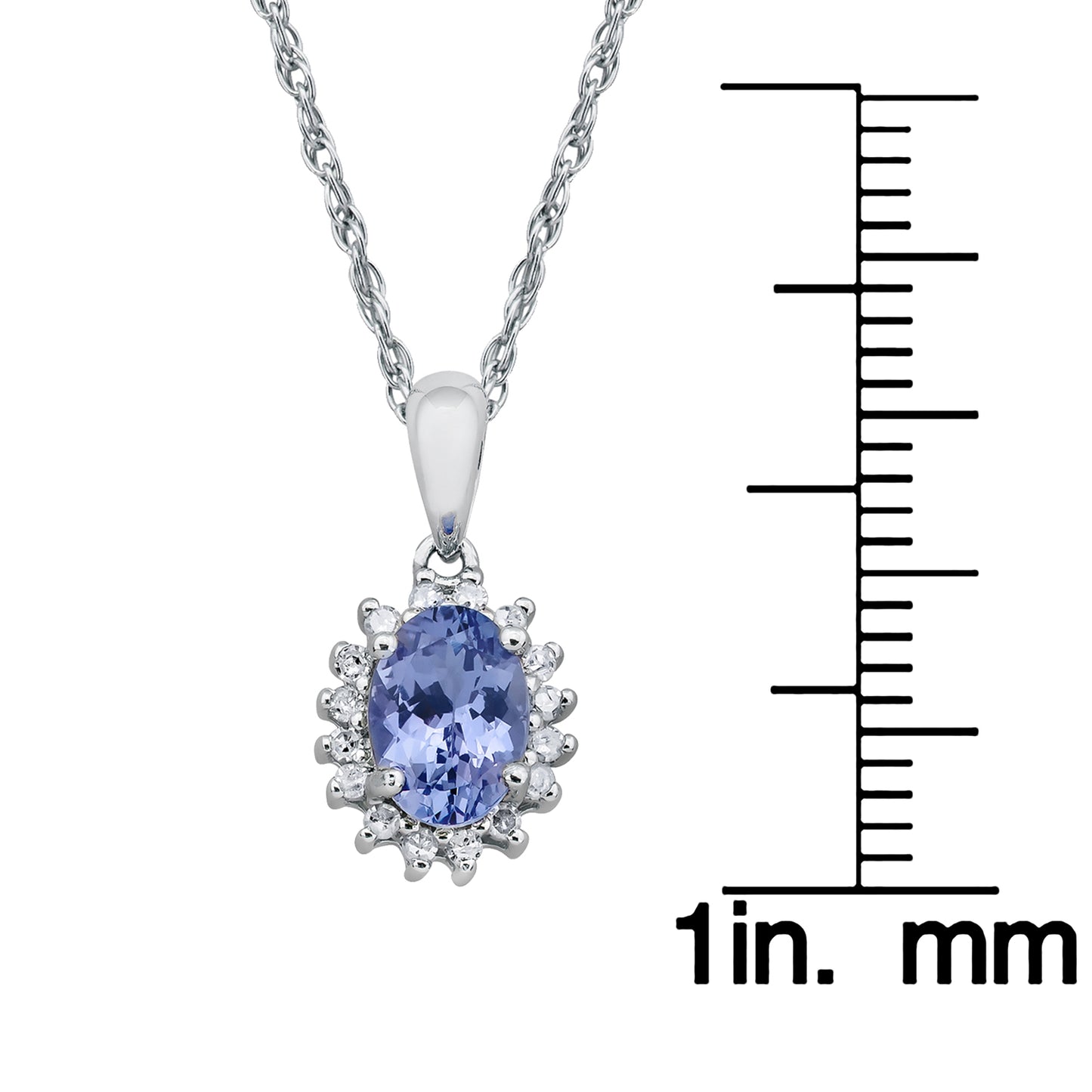 10k White Gold Oval Tanzanite and Diamond Halo Necklace