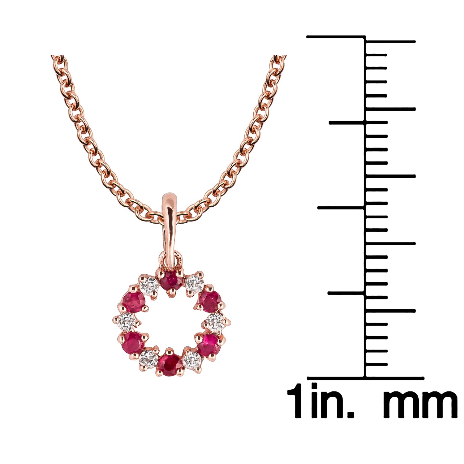 10k Rose Gold Genuine Ruby and White Topaz Petite Circle Pendant Necklace