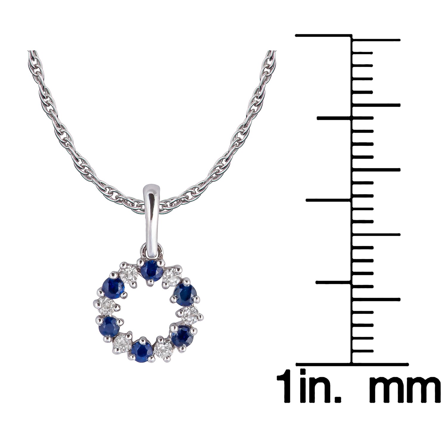 10k White Gold Genuine Sapphire and White Topaz Petite Circle Pendant Necklace