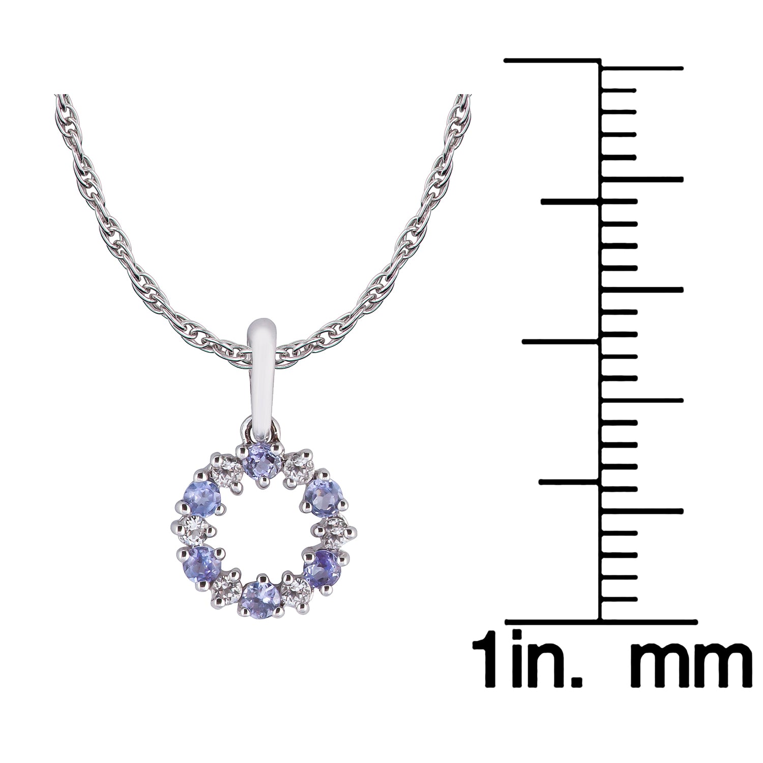 10k White Gold Genuine Tanzanite and White Topaz Petite Circle Pendant Necklace