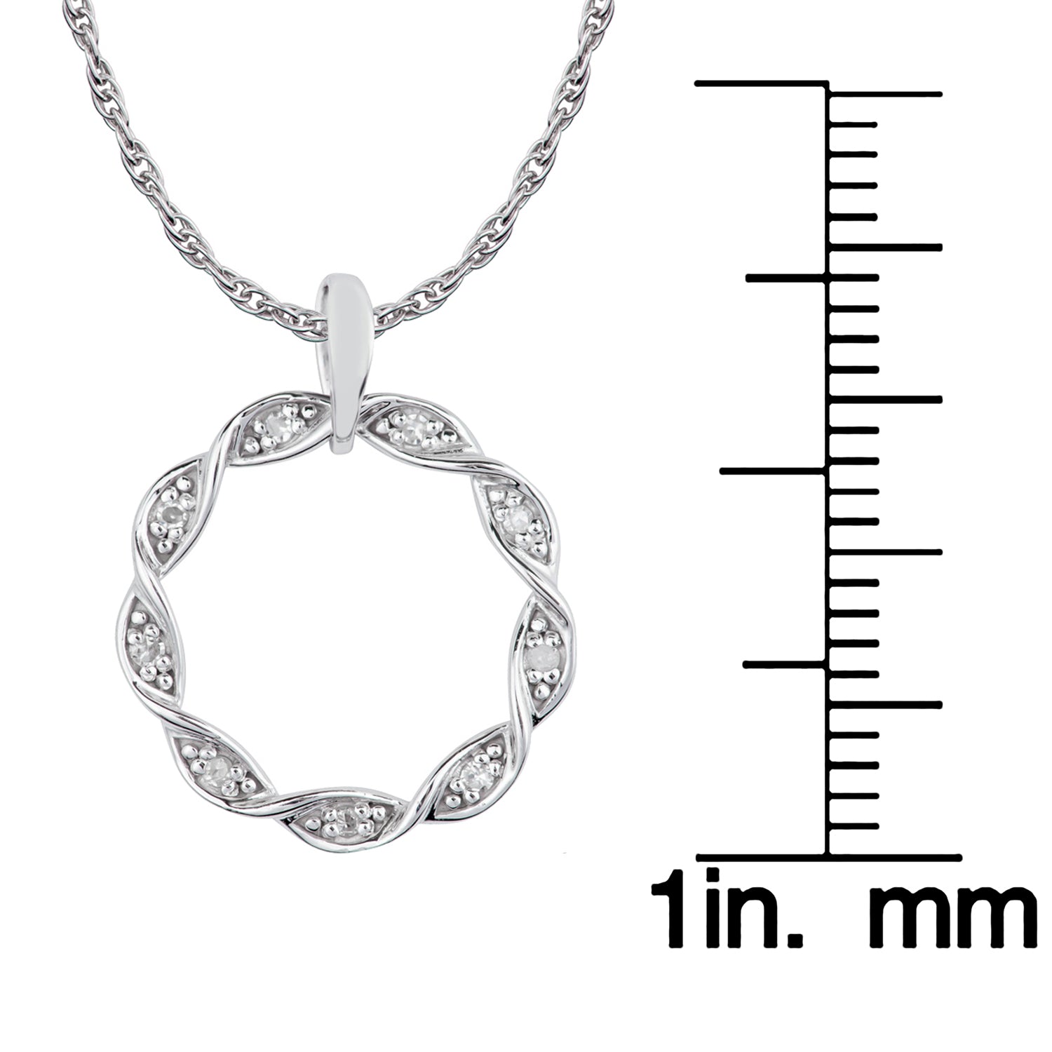 10k White Gold Braided Circle Diamond Pendant Necklace