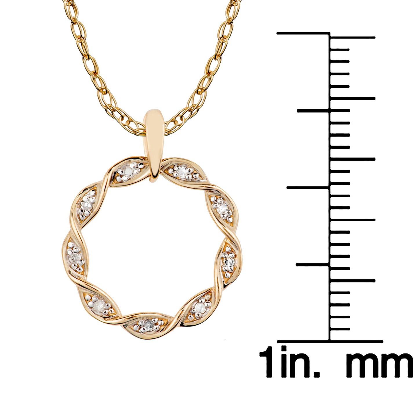 10k Yellow Gold Braided Circle Diamond Pendant Necklace