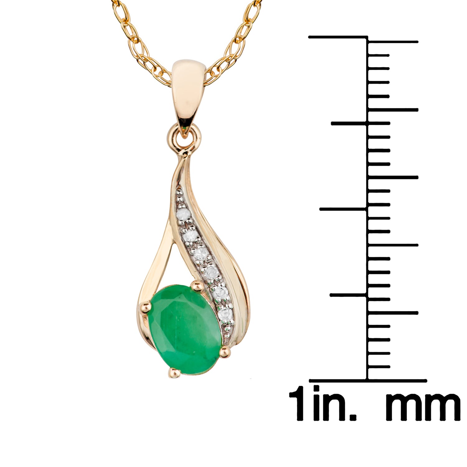 10k Yellow Gold Genuine Oval Emerald and Diamond Drop Pendant Necklace