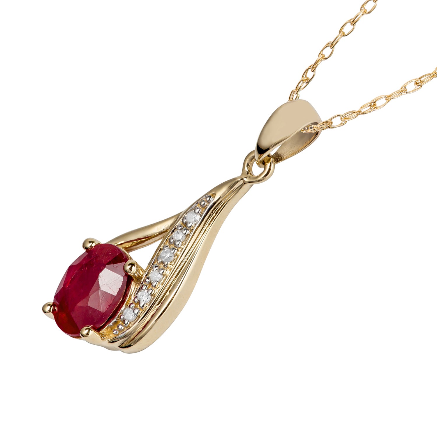 10k Yellow Gold Natural Ruby store and Diamond Necklace 18 inch chain