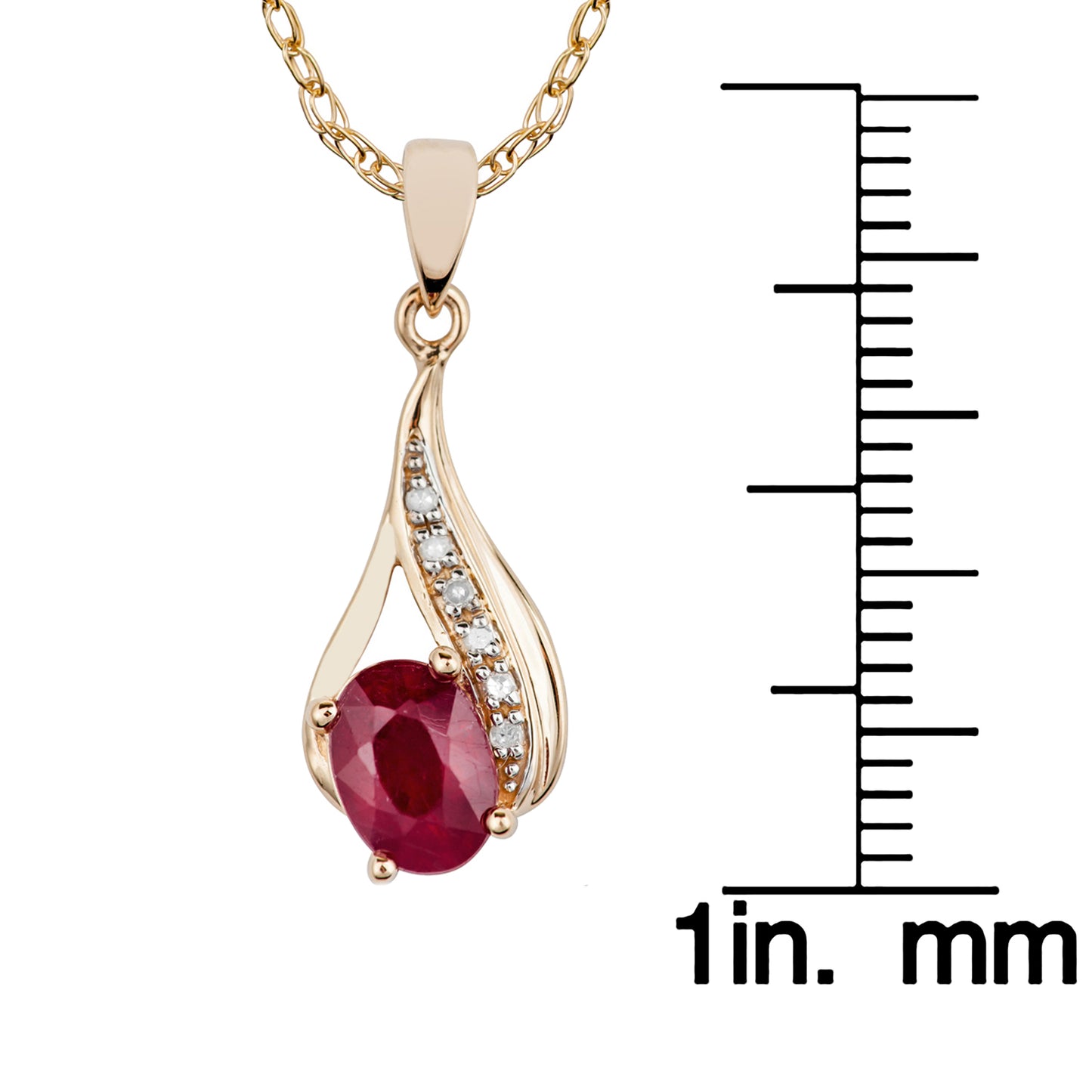 10k Yellow Gold Genuine Oval Ruby and Diamond Drop Pendant Necklace