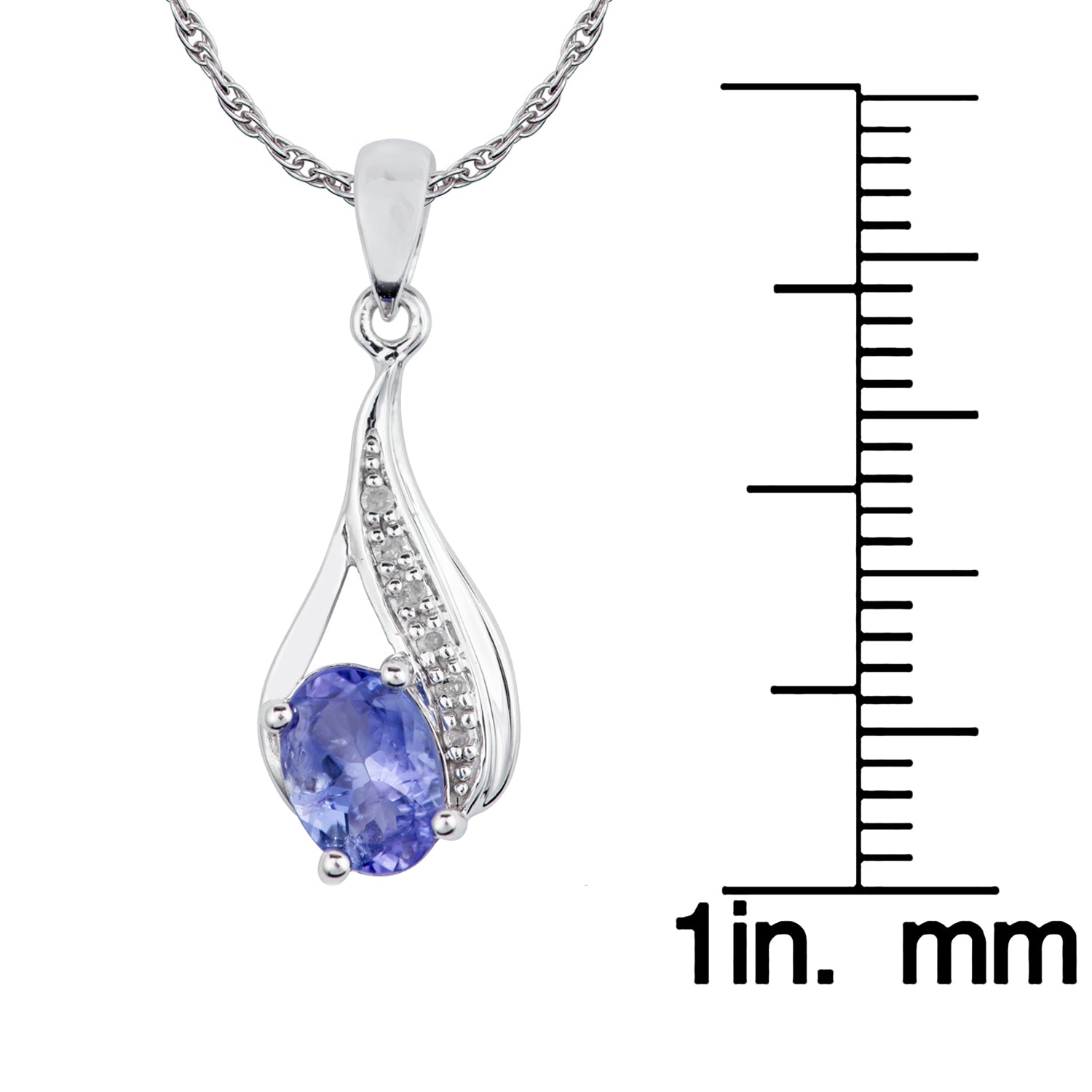 10k White Gold Genuine Oval Tanzanite and Diamond Drop Pendant Necklace