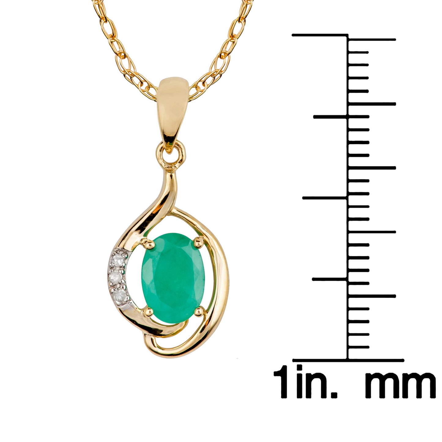 10k Yellow Gold Genuine Oval Emerald and Diamond Pendant Necklace