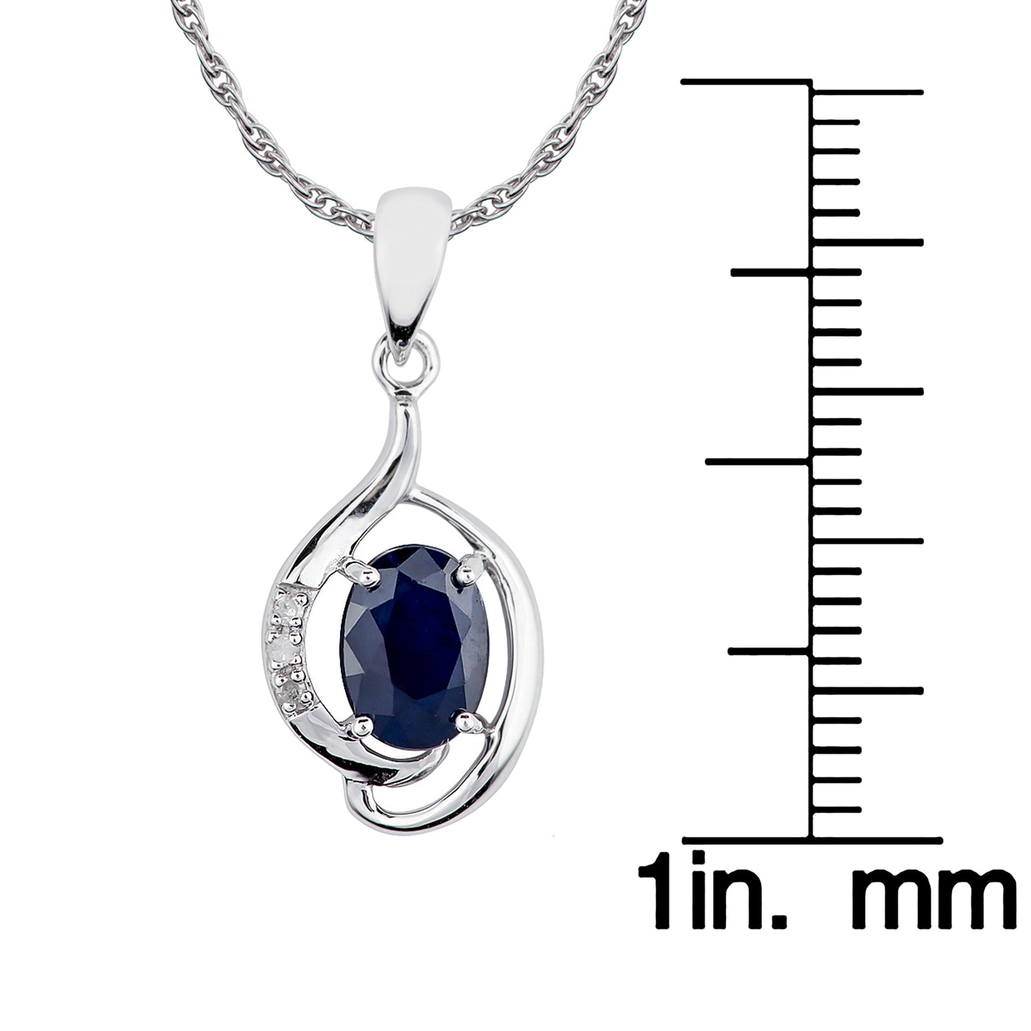 10k White Gold Genuine Oval Sapphire and Diamond Pendant Necklace