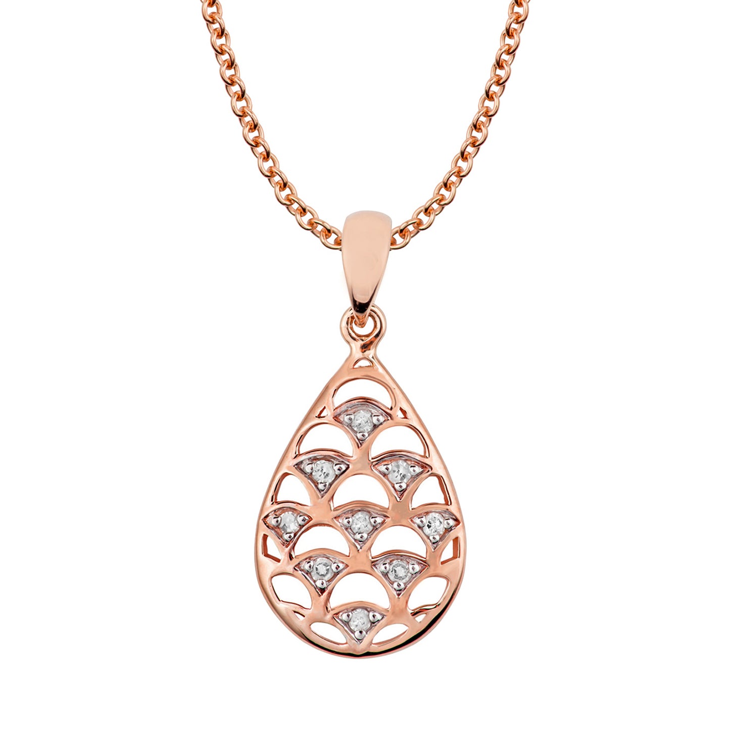 10k Rose Gold Teardrop Diamond Pendant Necklace