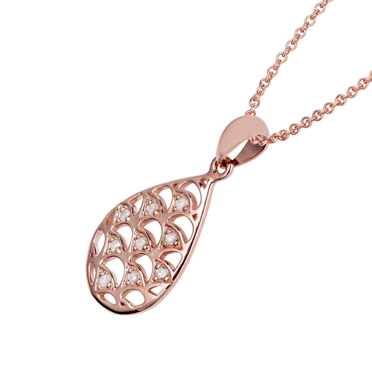 10k Rose Gold Teardrop Diamond Pendant Necklace