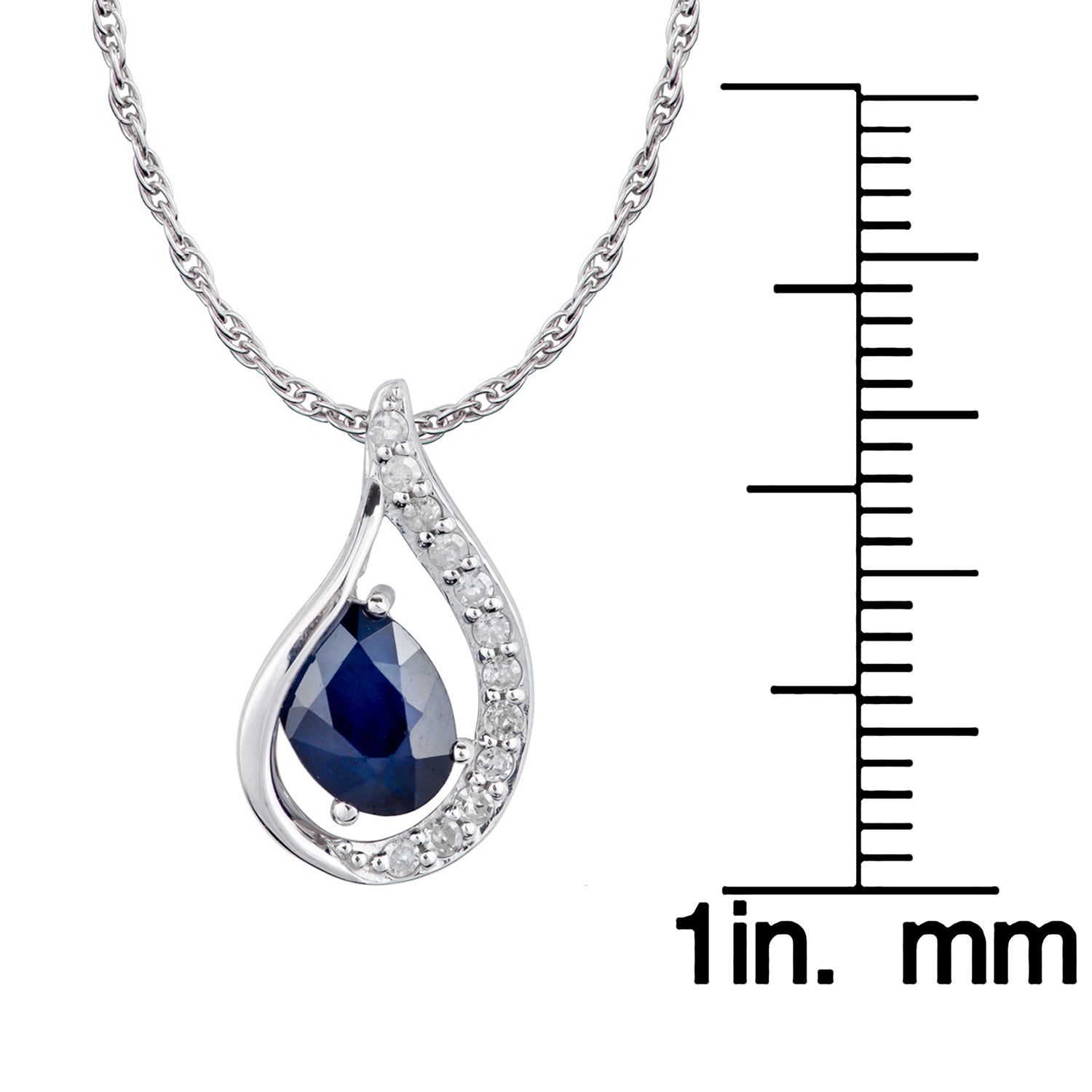 10k White Gold Genuine Oval Sapphire and Diamond Halo Drop Pendant Necklace