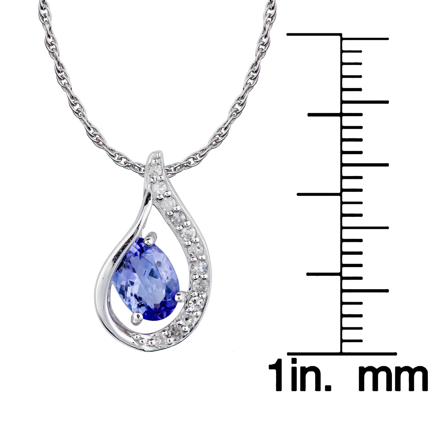 10k White Gold Genuine Oval Tanzanite and Diamond Halo Drop Pendant Necklace