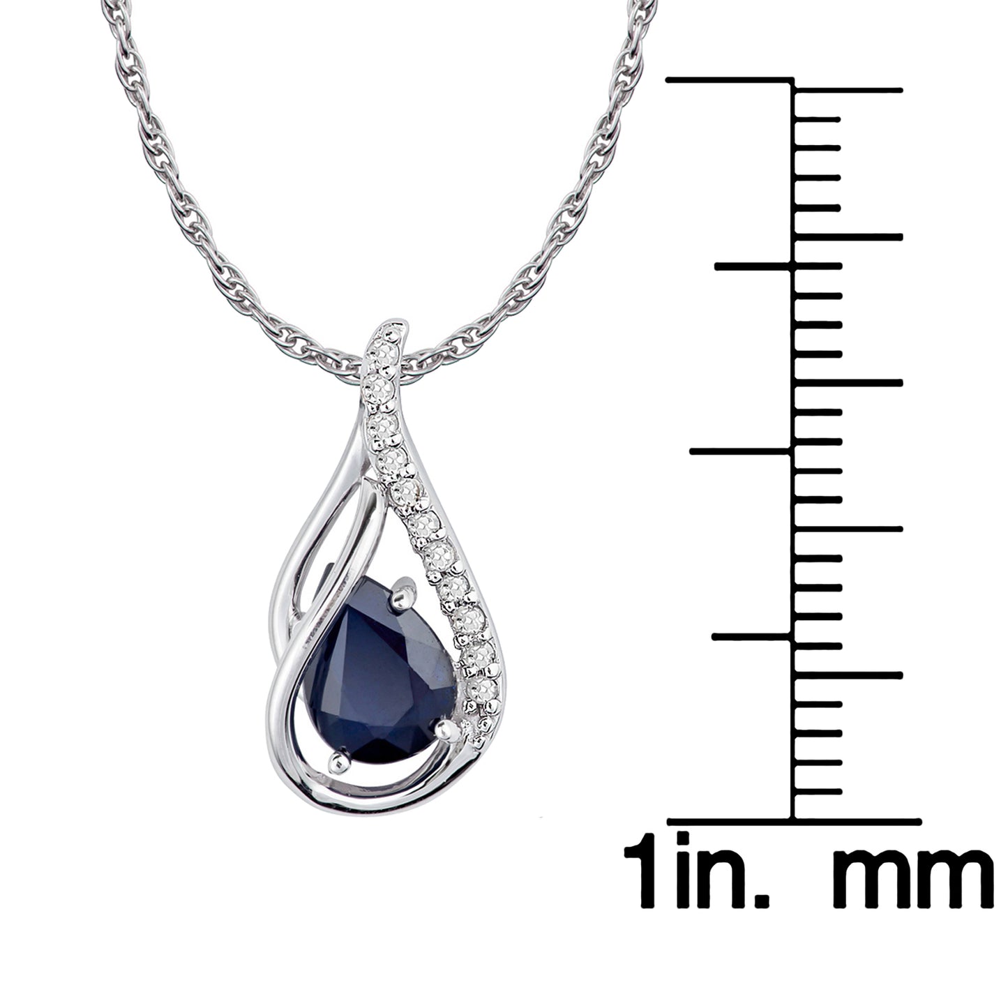 10k White Gold Genuine Pear shape Sapphire and Diamond Halo Drop Pendant Necklace