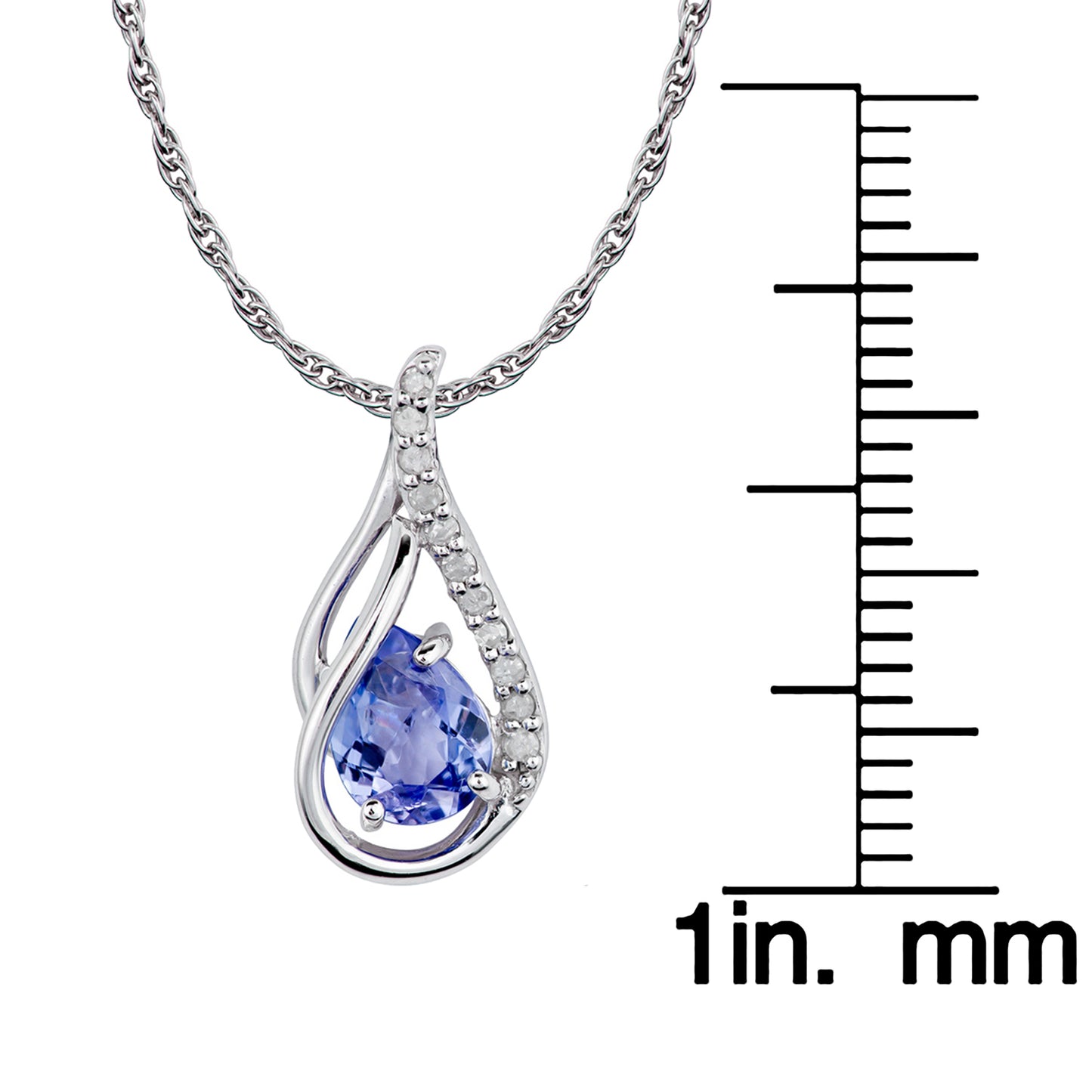 10k White Gold Genuine Pear shape Tanzanite and Diamond Halo Drop Pendant Necklace