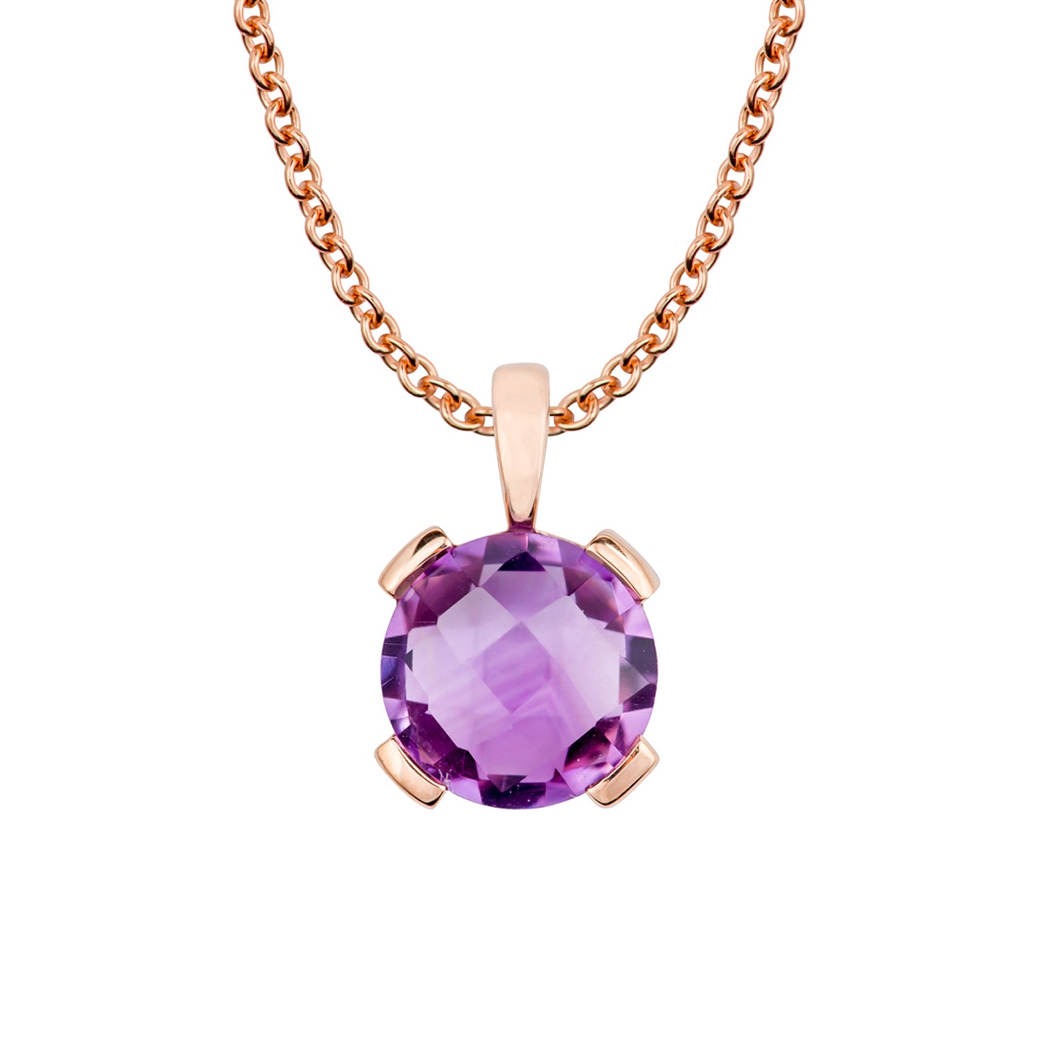 10k Rose Gold Genuine Round Amethyst Pendant Necklace