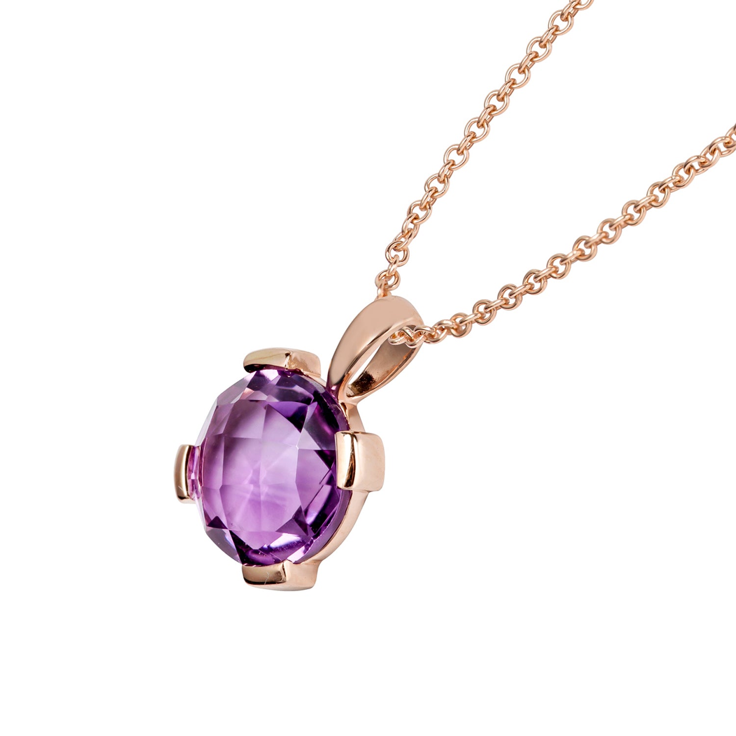 10k Rose Gold Genuine Round Amethyst Pendant Necklace