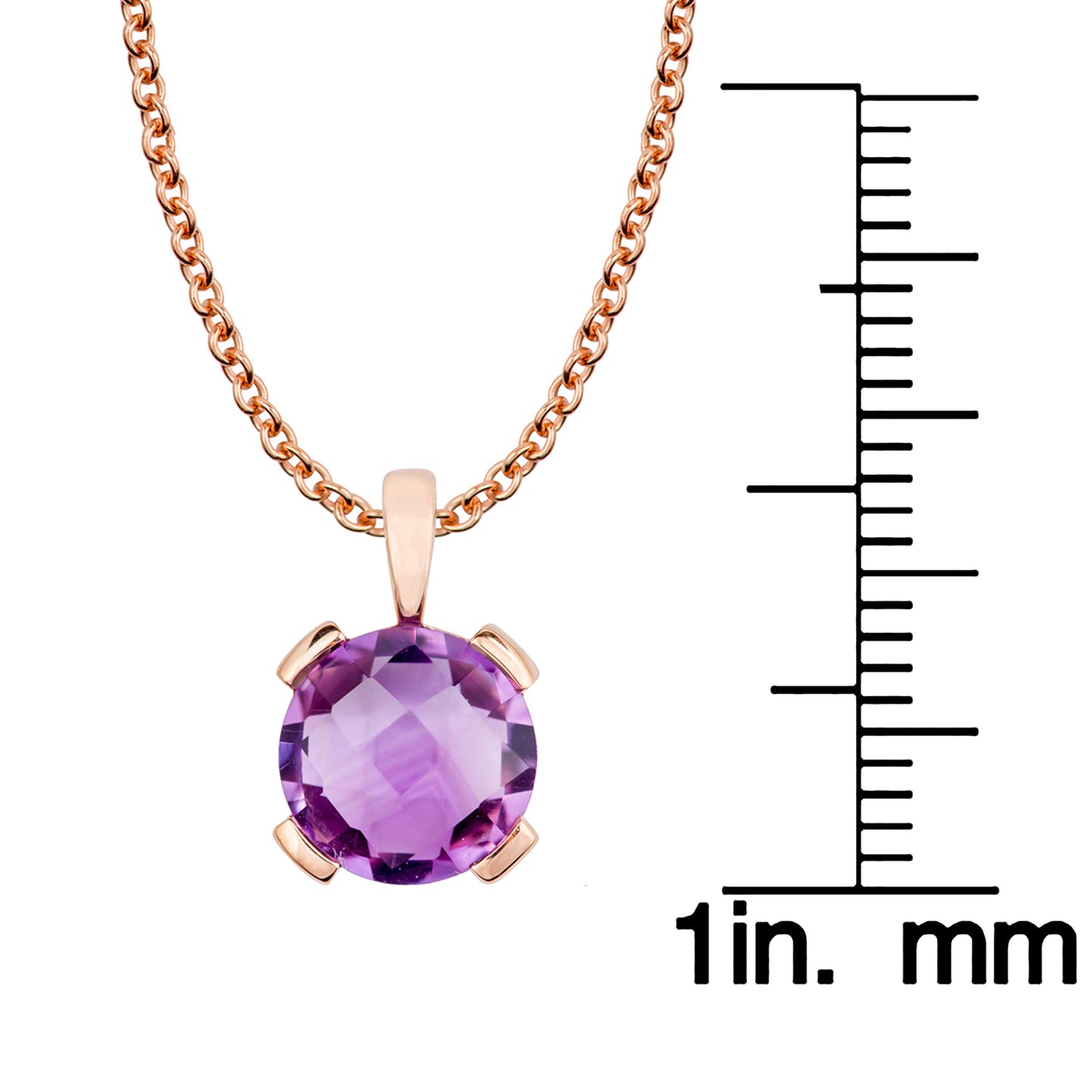 10k Rose Gold Genuine Round Amethyst Pendant Necklace