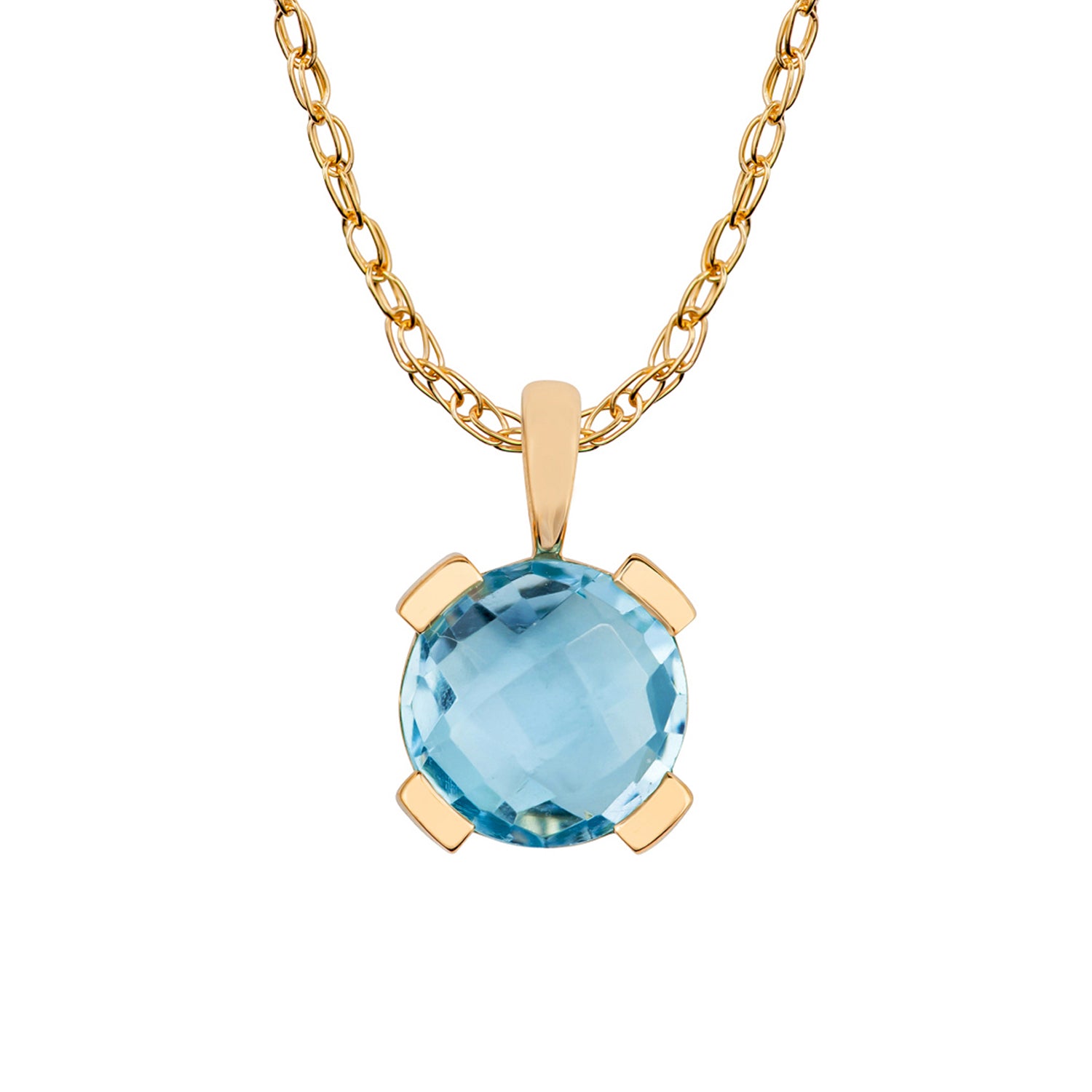 10k Yellow Gold Genuine Round Blue Topaz Pendant Necklace