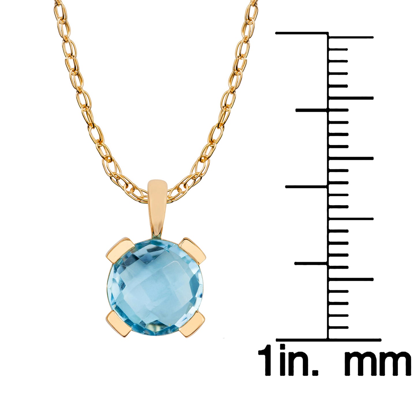 10k Yellow Gold Genuine Round Blue Topaz Pendant Necklace