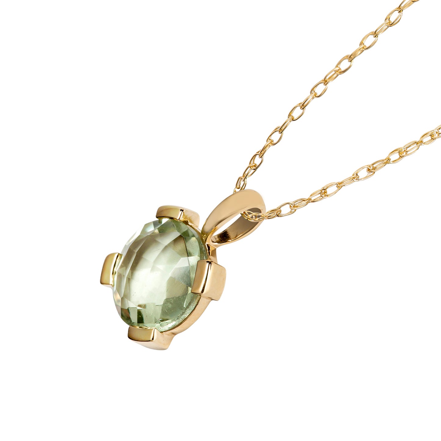 10k Yellow Gold Genuine Round Green Amethyst Pendant Necklace