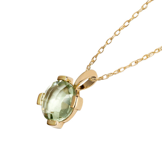 10k Yellow Gold Genuine Round Green Amethyst Pendant Necklace