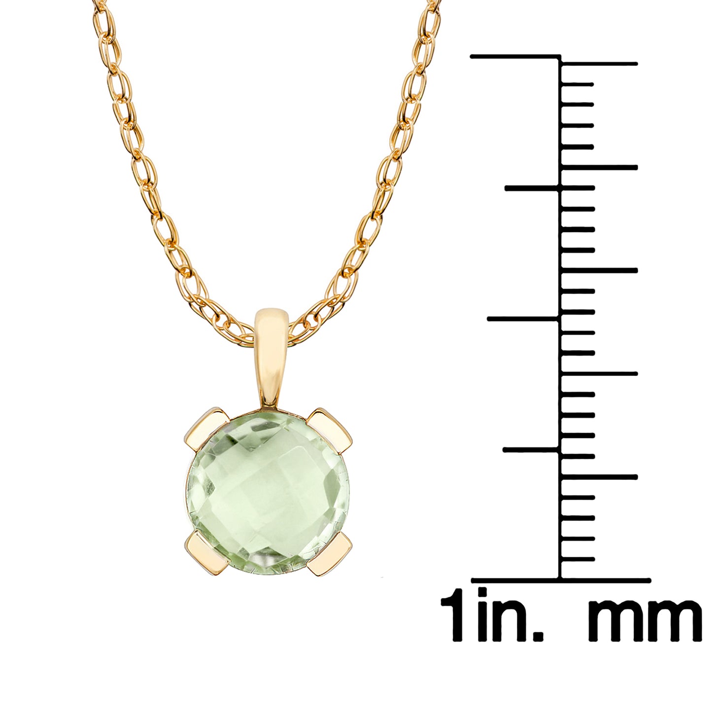 10k Yellow Gold Genuine Round Green Amethyst Pendant Necklace