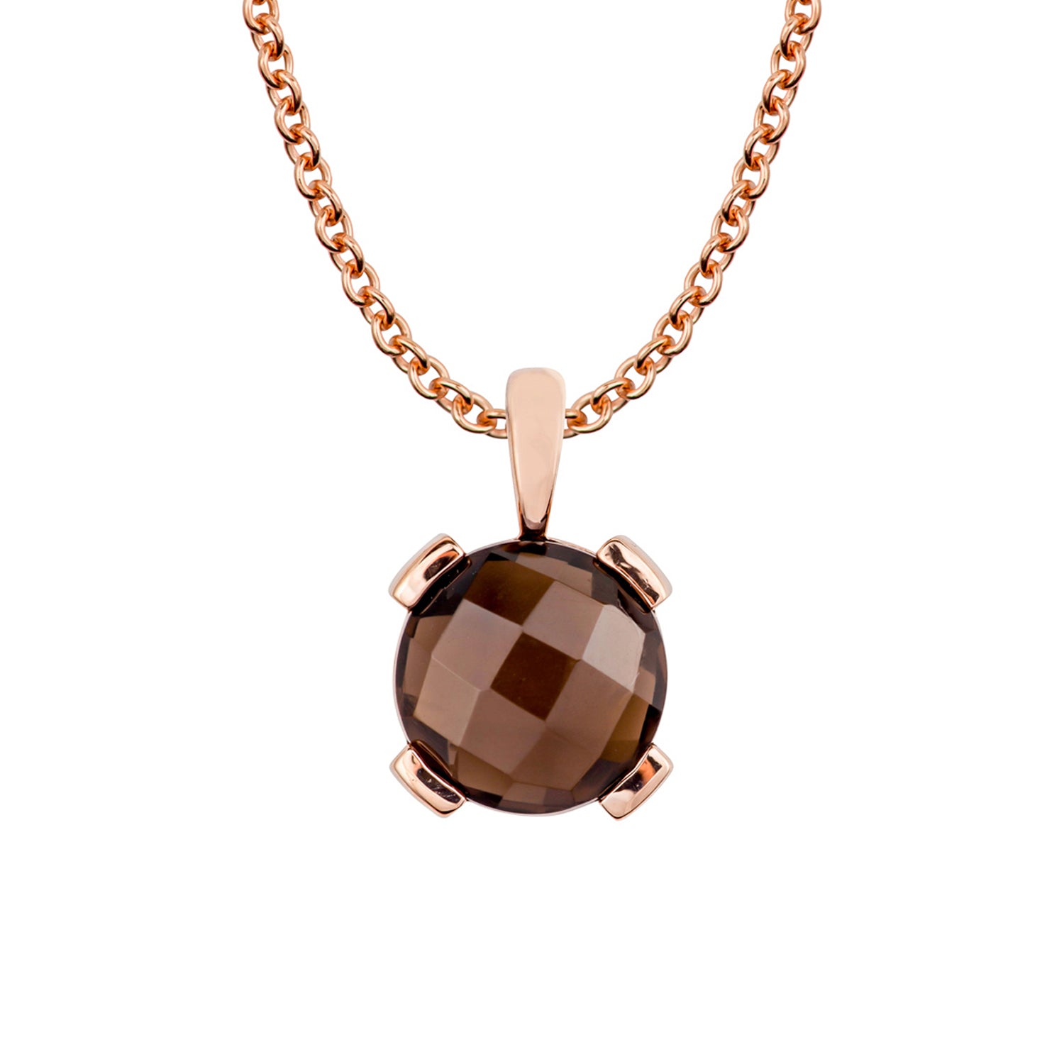 10k Rose Gold Genuine Round Smoky Quartz Pendant Necklace