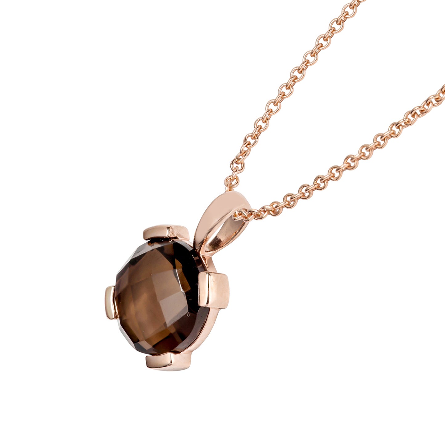 10k Rose Gold Genuine Round Smoky Quartz Pendant Necklace