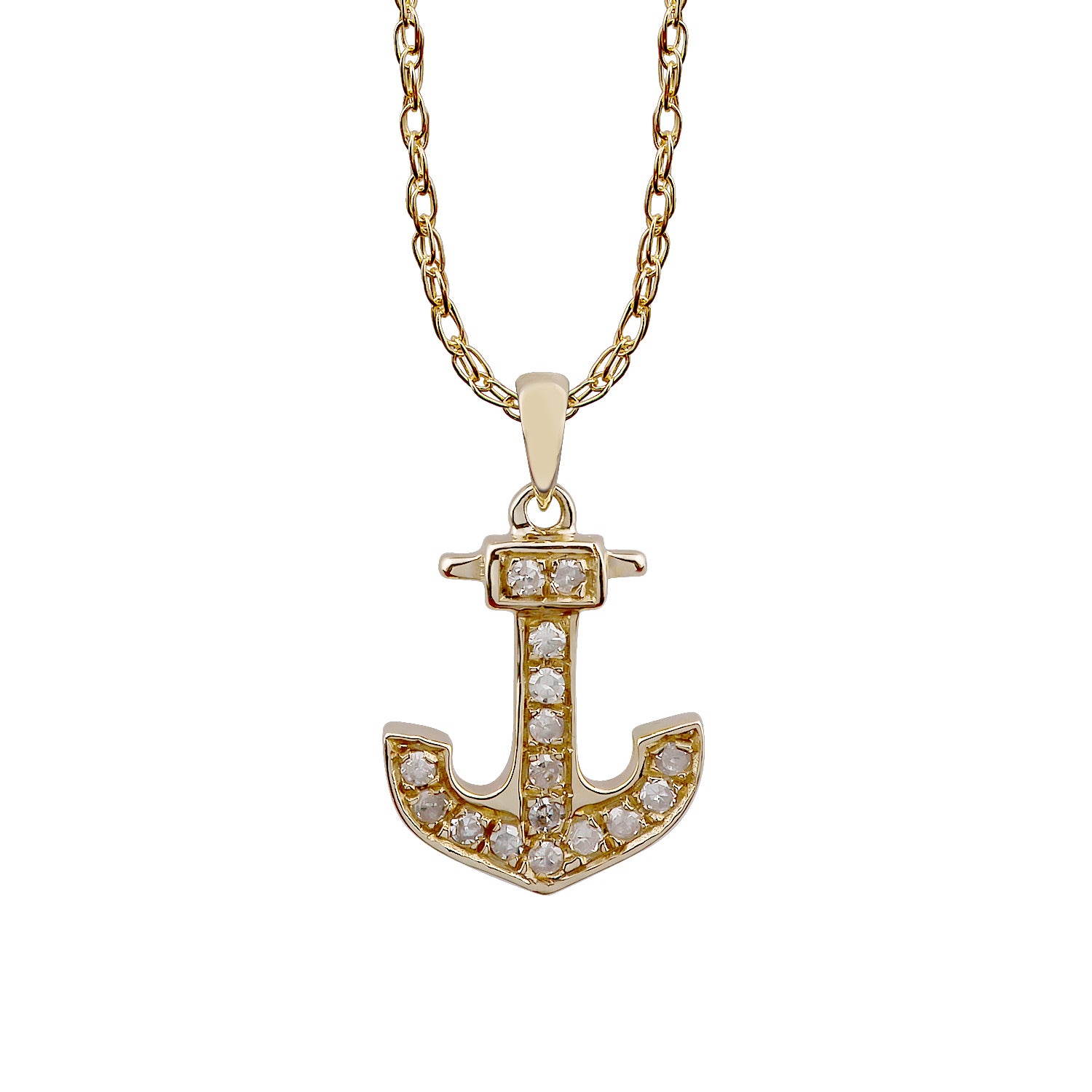 10k Yellow Gold 1/10ct Diamond Anchor Necklace