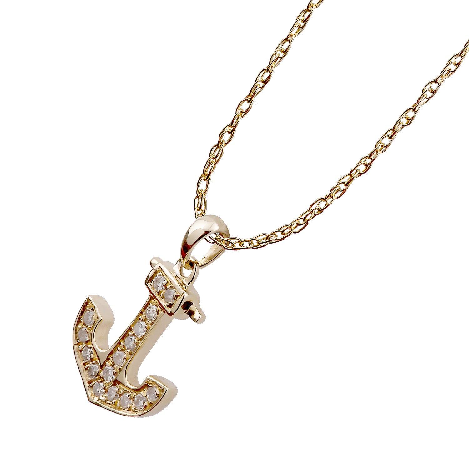 10k Yellow Gold 1/10ct Diamond Anchor Necklace