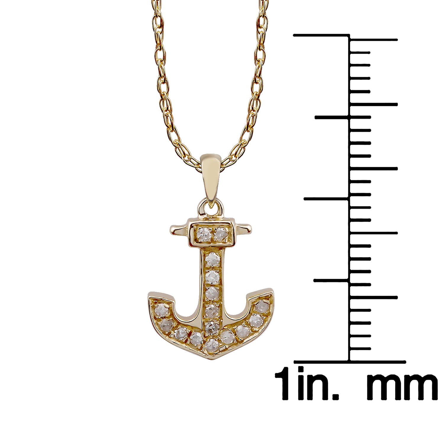 10k Yellow Gold 1/10ct Diamond Anchor Necklace