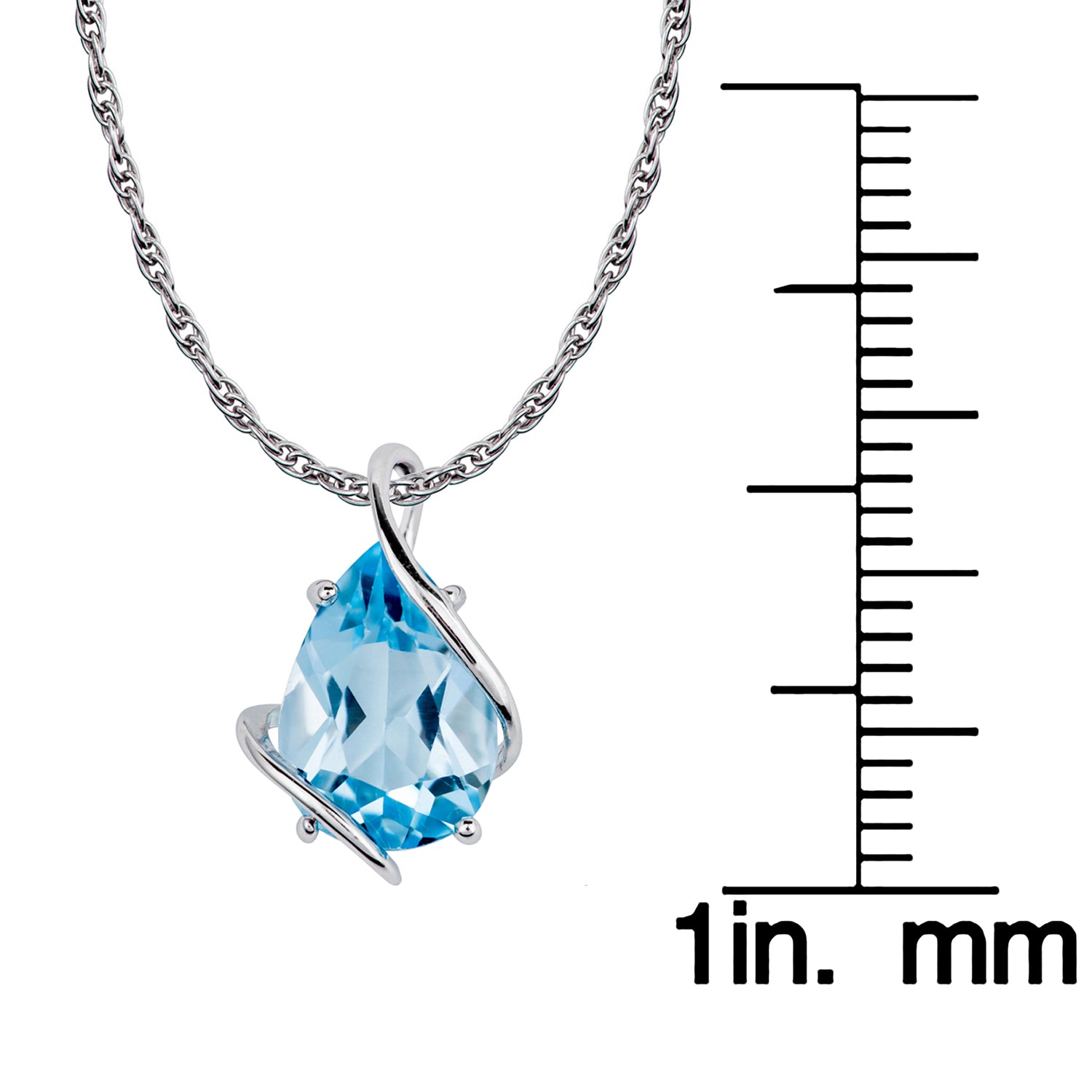 10k White Gold Genuine Pear shape Blue Topaz Teardrop Pendant Necklace