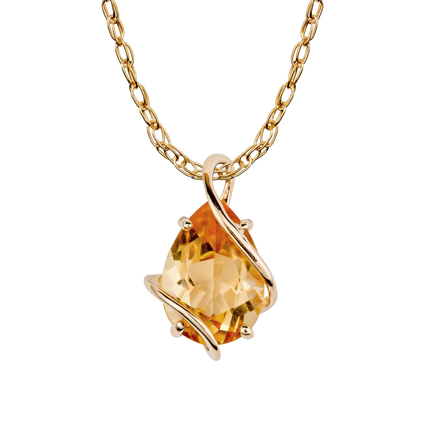 10k Yellow Gold Genuine Pear shape Citrine Teardrop Pendant Necklace