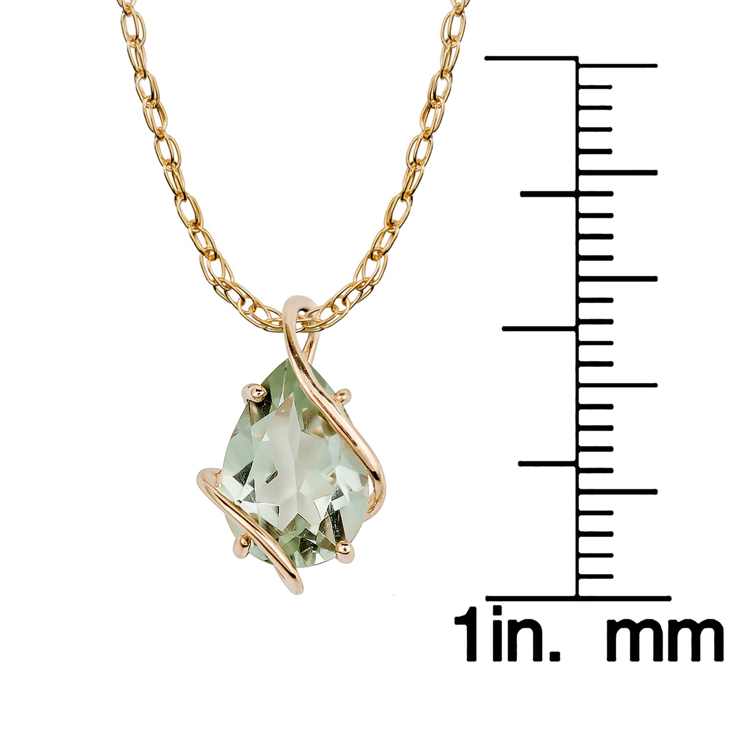 10k Yellow Gold Genuine Pear shape Green Amethyst Teardrop Pendant Necklace