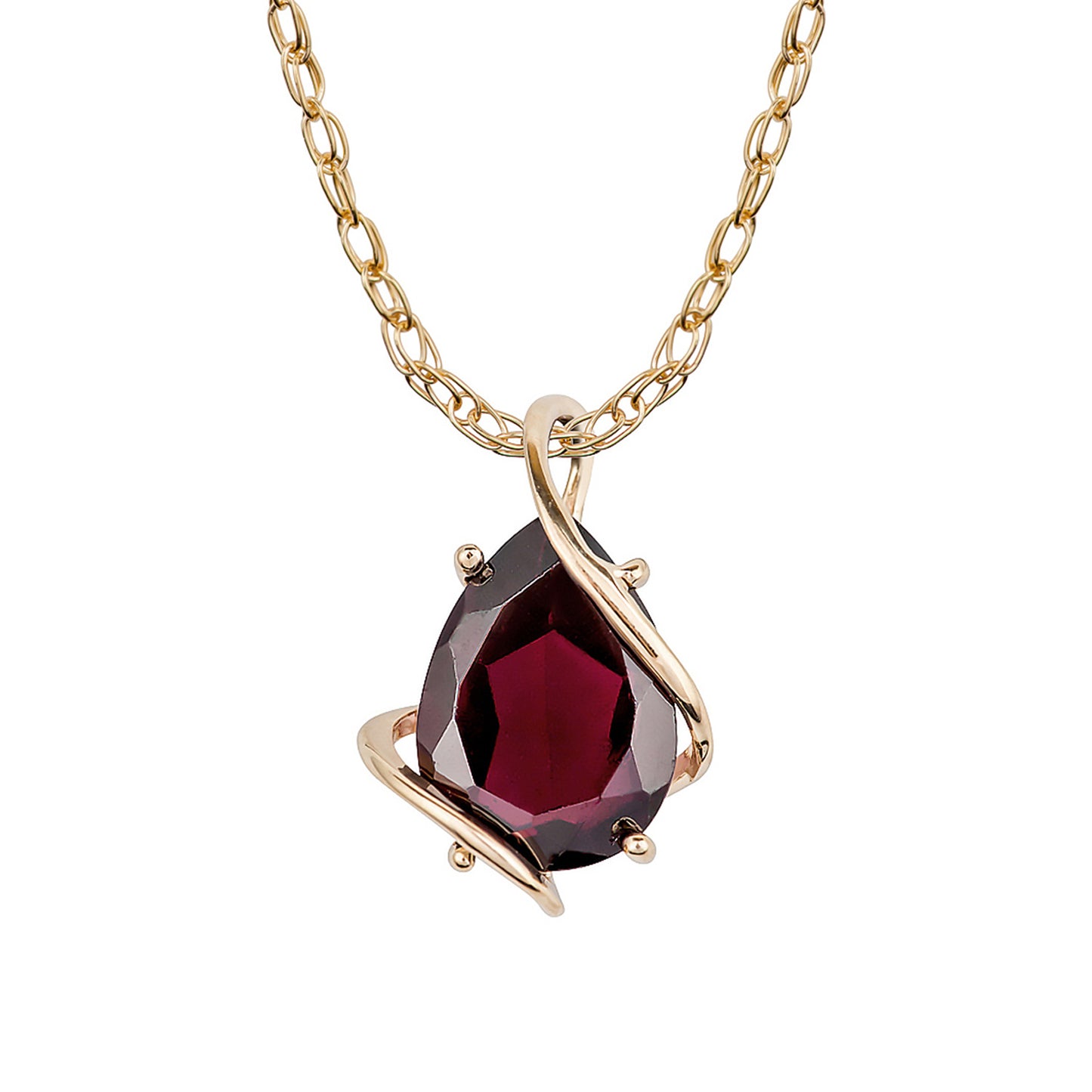 10k Yellow Gold Genuine Pear shape Garnet Teardrop Pendant Necklace