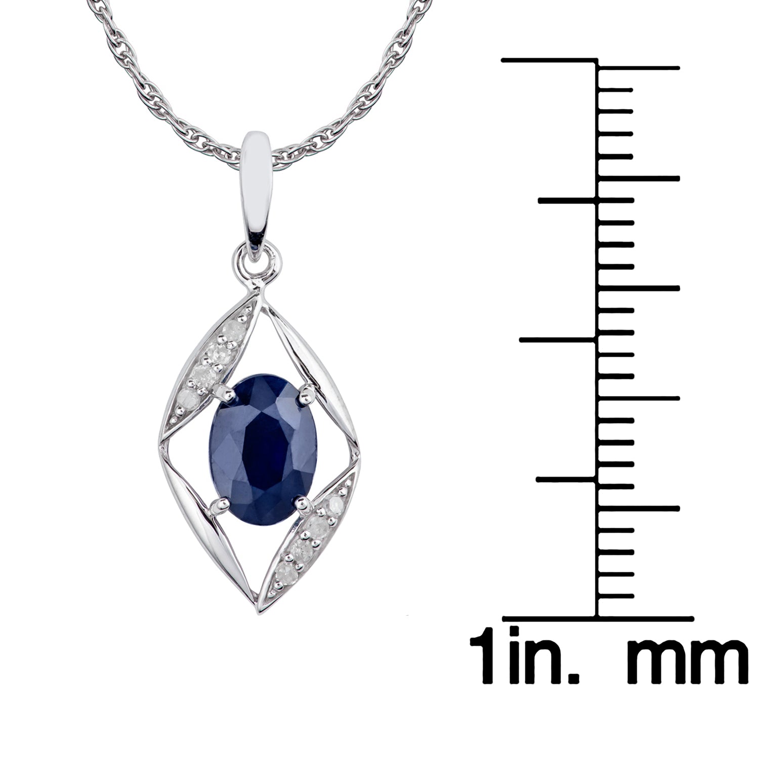 10k White Gold Genuine Oval Sapphire and Diamond Pendant Necklace1