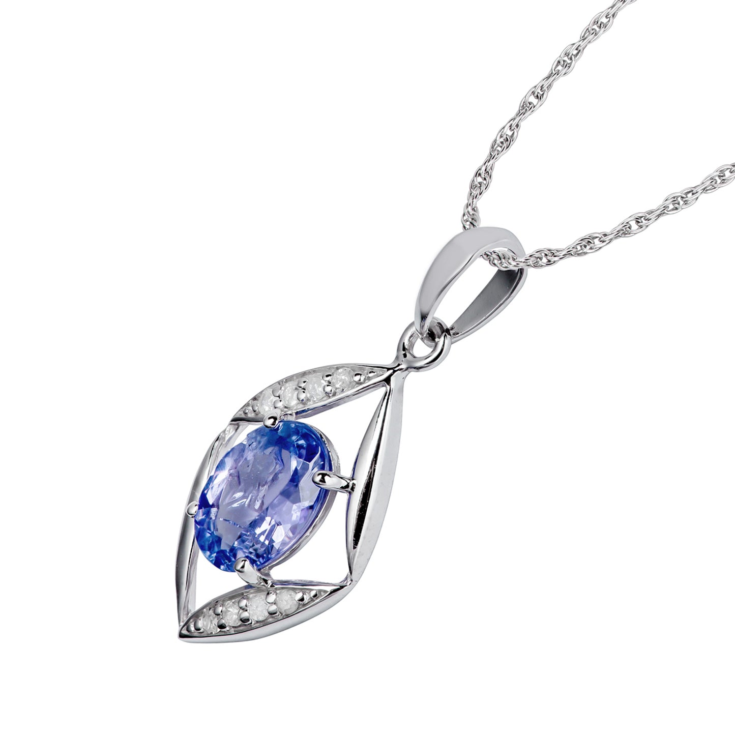 10k White Gold Genuine Oval Tanzanite and Diamond Pendant Necklace1