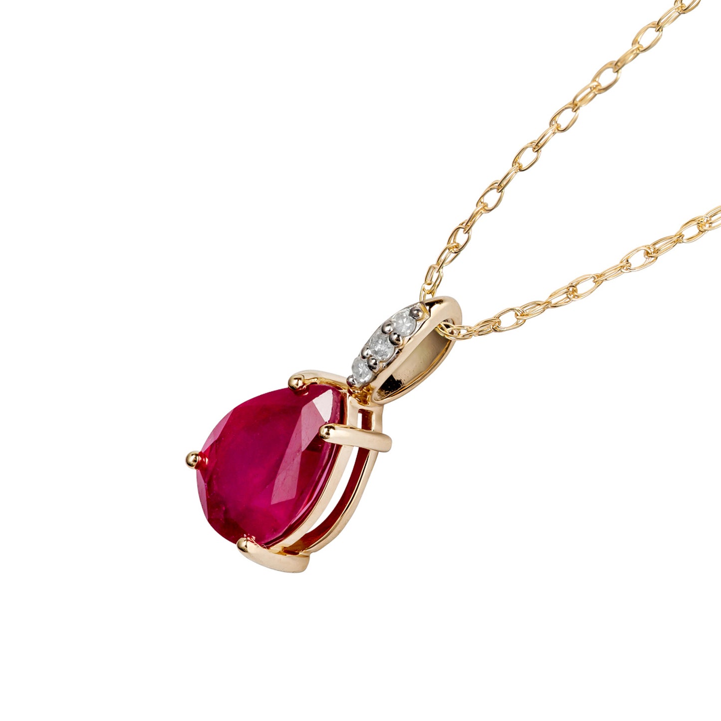 10k Yellow Gold Genuine Pear Shape Ruby and Diamond Teardrop Pendant Necklace