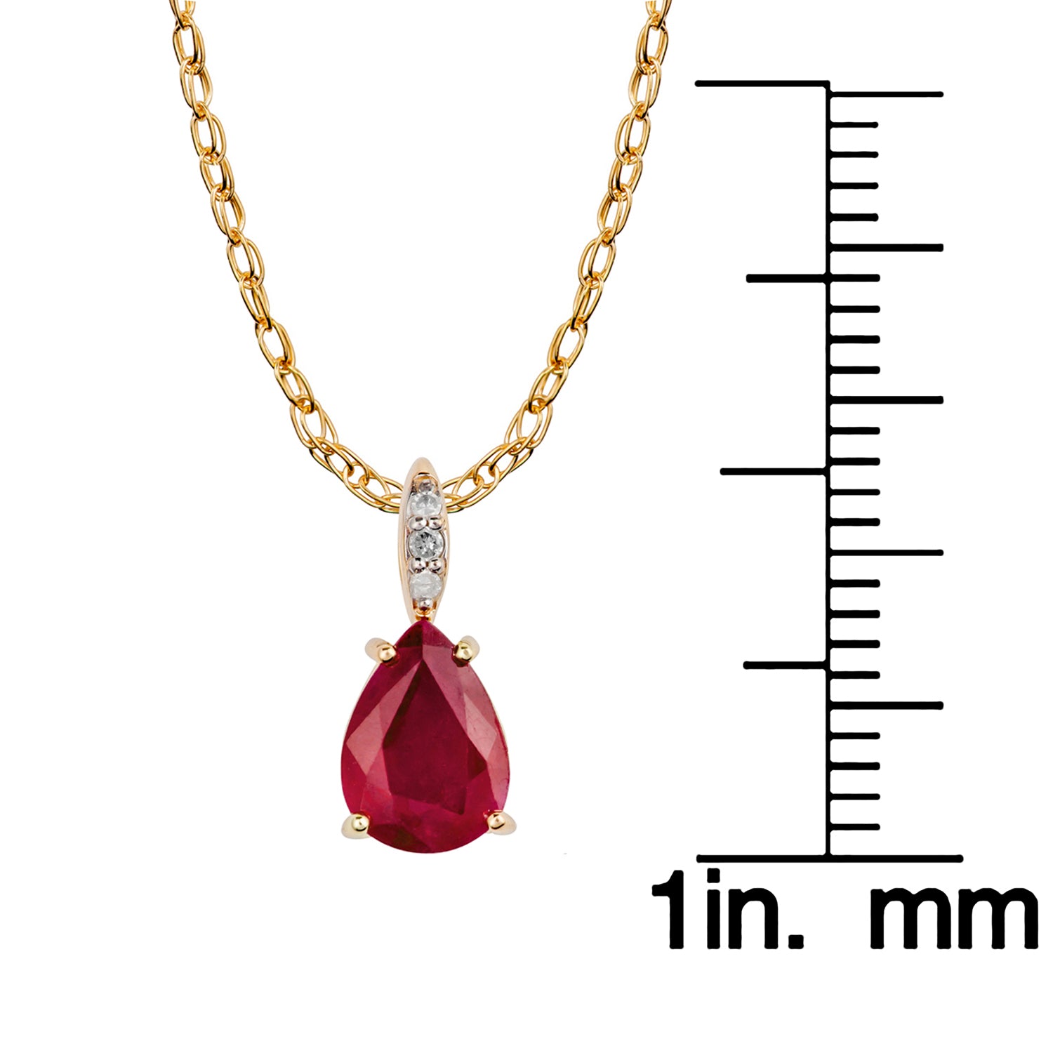 10k Yellow Gold Genuine Pear Shape Ruby and Diamond Teardrop Pendant Necklace