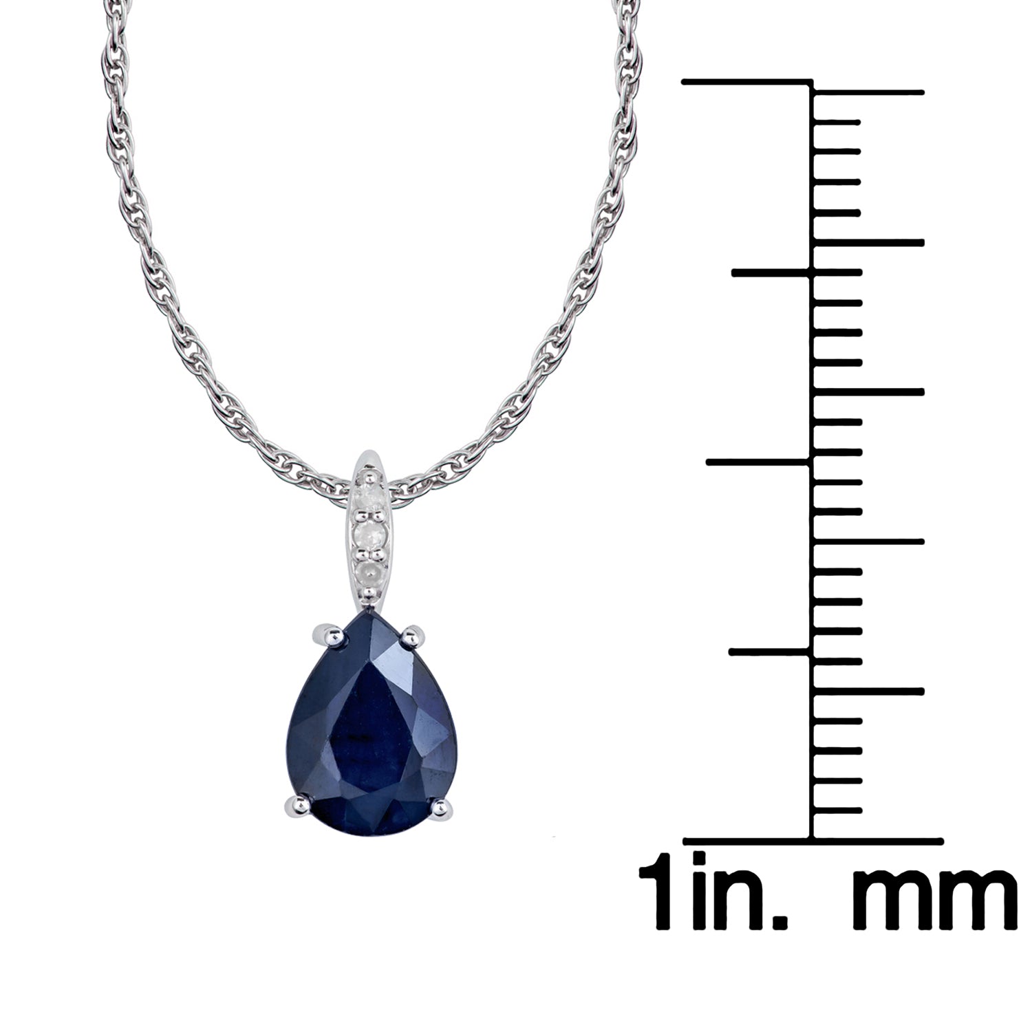 10k White Gold Genuine Pear Shape Sapphire and Diamond Teardrop Pendant Necklace