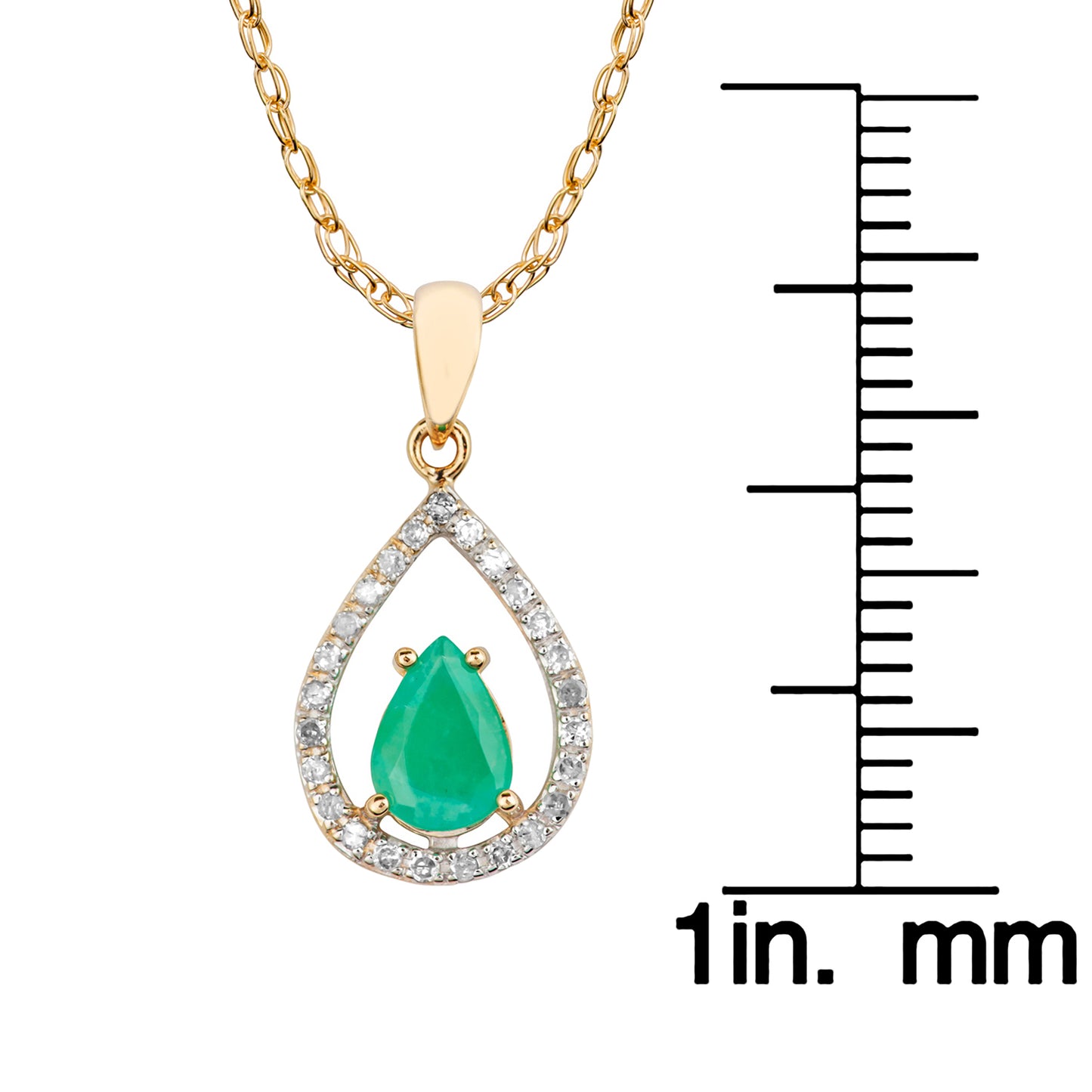 10k Yellow Gold Genuine Pear Shape Emerald and Diamond Halo Teardrop Pendant Necklace