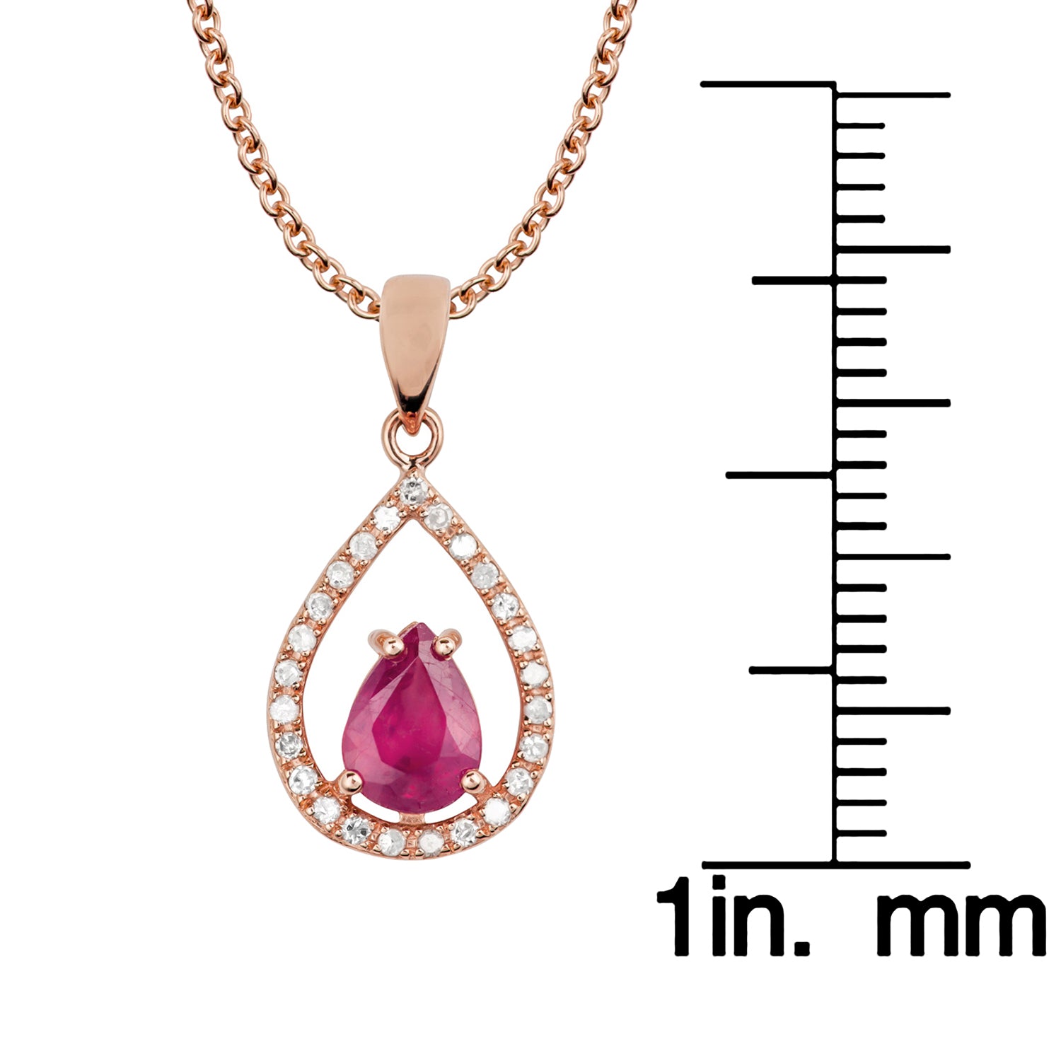 10k Rose Gold Genuine Pear Shape Ruby and Diamond Halo Teardrop Pendant Necklace