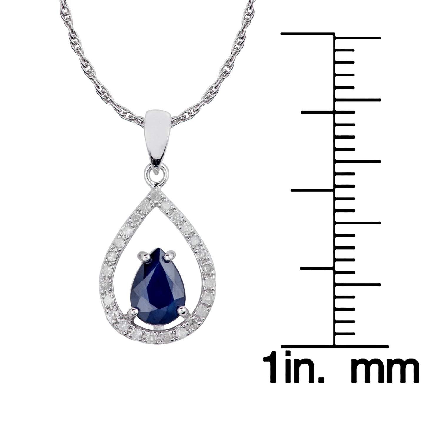 10k White Gold Genuine Pear Shape Sapphire and Diamond Halo Teardrop Pendant Necklace