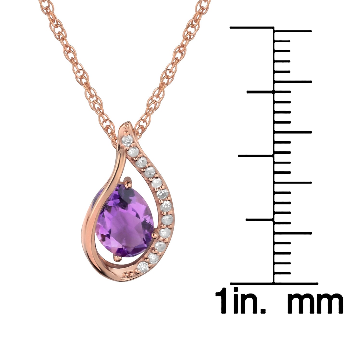 10k Rose Gold Genuine Oval Amethyst and Diamond Halo Drop Pendant Necklace