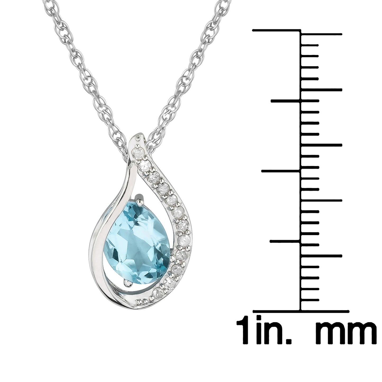 10k White Gold Genuine Oval Blue Topaz and Diamond Halo Drop Pendant Necklace