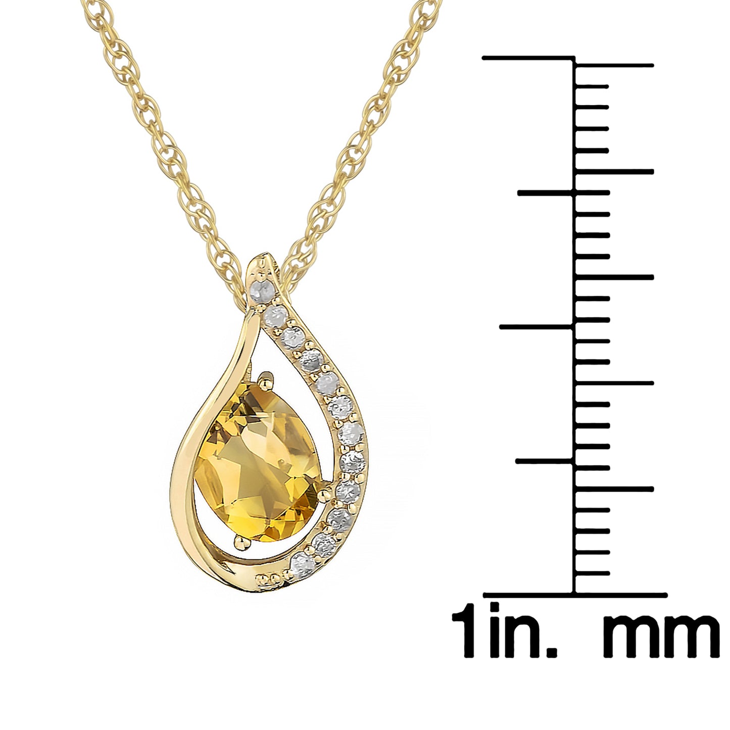 10k Yellow Gold Genuine Oval Citrine and Diamond Halo Drop Pendant Necklace