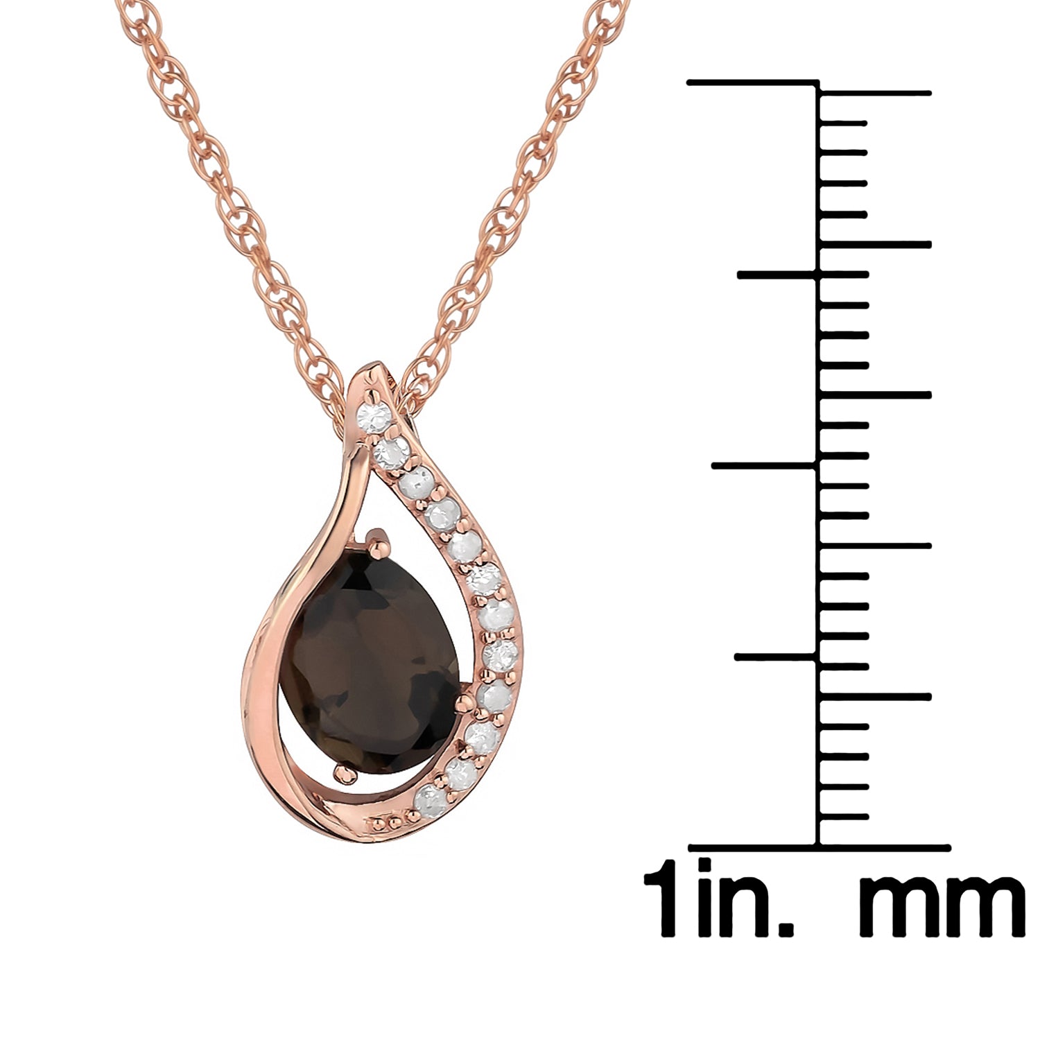 10k Rose Gold Genuine Oval Smoky Quartz and Diamond Halo Drop Pendant Necklace